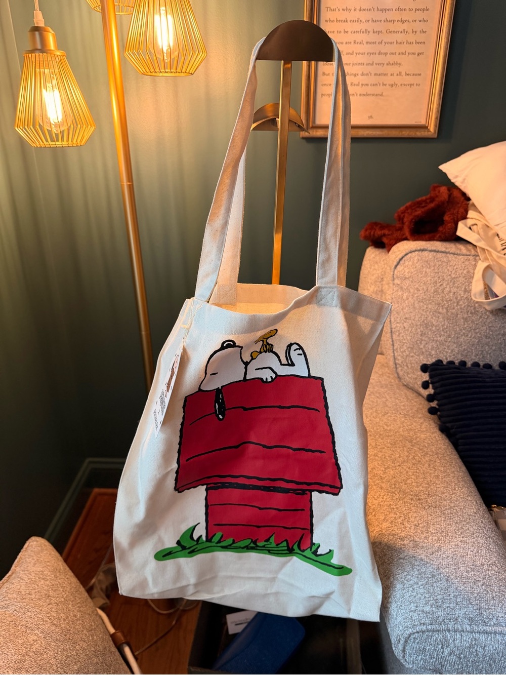 Primark White Canvas Tote with Red Doghouse Snoopy Print